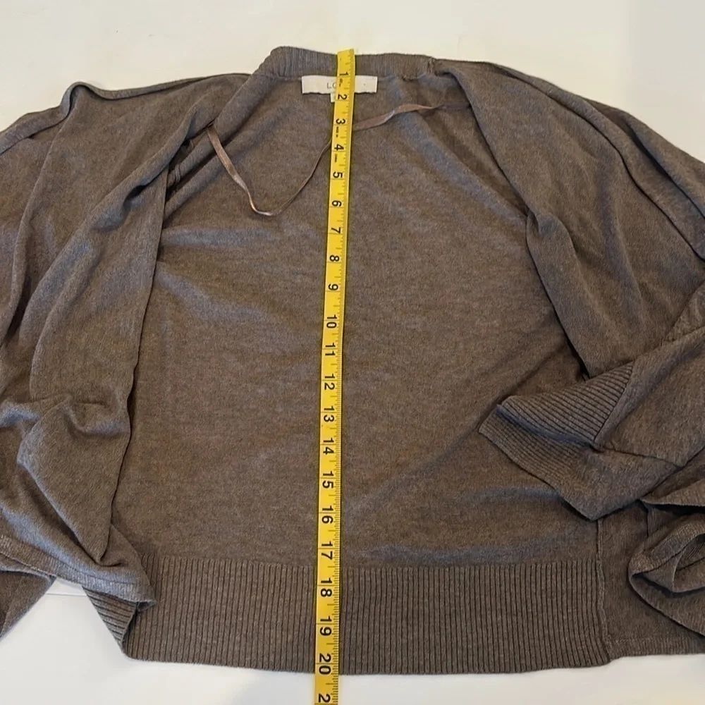 LOFT wool blend draped wrap cardigan sweater jacket light soft S brown taupe